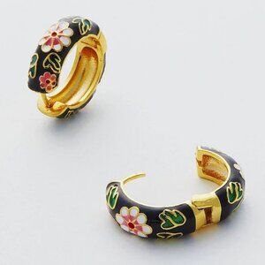 Revolve Petit Moments Art Deco Floral Enamel mini hoops